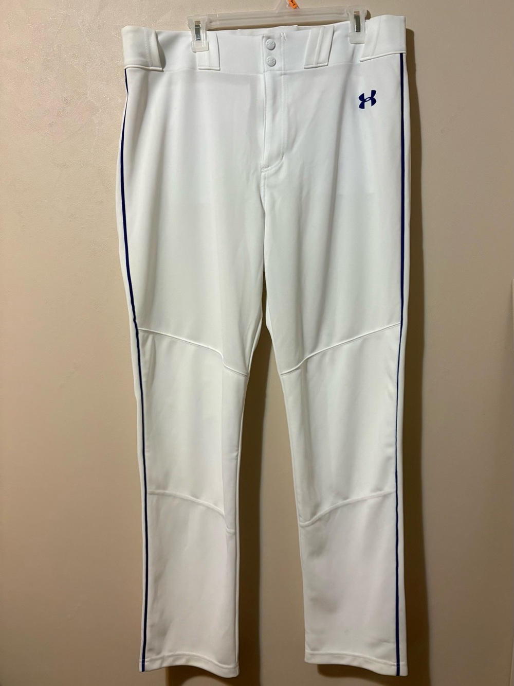 Under Armour Men’s White Baseball Pants Blue Side Piping size XL